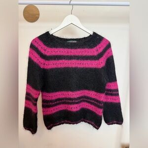 ALEXACHUNG Mohair Striped Sweater Pink Black Fuzzy Knit Size S
